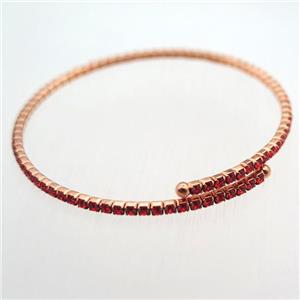 copper bangle pave red rhinestone, rose gold, approx 60mm dia