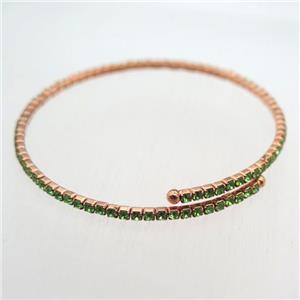 copper bangle pave green rhinestone, rose gold, approx 60mm dia