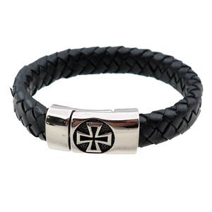 PU leather bracelet with magnetic clasp, cross, approx 12mm, 70mm dia