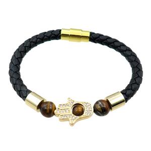 PU leather bracelets with magnetic clasp, hamsahand, approx 6mm, 60mm dia
