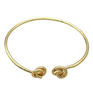 adjustable copper bangle with knot, gold plated, approx 2.5mm thickness, 60mm dia