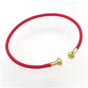 Stainless Steel bangle, red fabric wrapped, adjustable, approx 2.5mm, 60mm dia