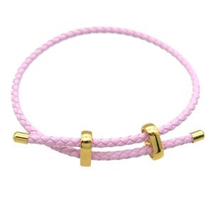 pink PU Leather Bracelet, adjustable, approx 3mm, 23cm length
