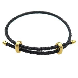 black PU Leather Bracelet, adjustable, approx 3mm, 23cm length
