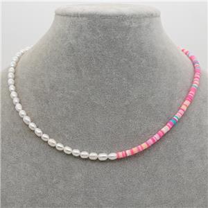 Pearl Necklace with polymer clay beads, approx 4mm, 40-45cm length
