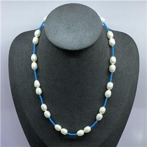 Pearl Necklace with blue Turquoise, approx 9mm, 42-47cm length
