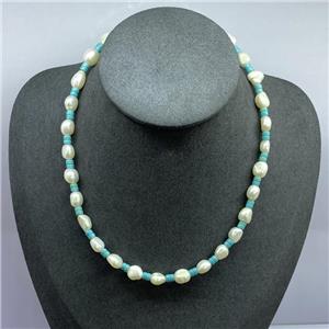 Pearl Necklace with Turquoise, approx 9mm, 40-45cm length