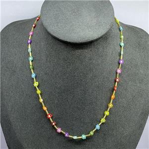 handmade Necklace with seed glass beads, braid flower, approx 2mm, 40-45cm length