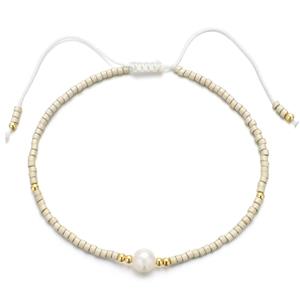 handmade miyuki glass Bracelet with Pearl, adjustable, beige, approx 2mm, 16-24cm length