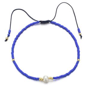 handmade miyuki glass Bracelet with Pearl, adjustable, blue, approx 2mm, 16-24cm length