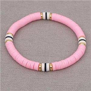 pink Polymer Clay Bracelet, stretchy, approx 6mm, 16cm length