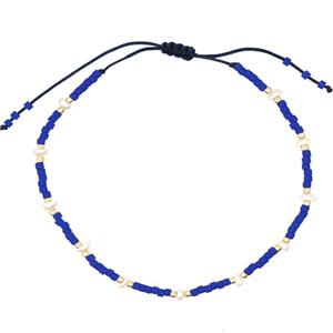 handmade miyuki seed glass Bracelet with Pearl, adjustable, blue, approx 3mm, 16-24cm length