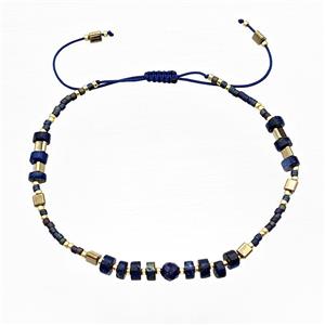 handmade miyuki glass Bracelet with Imperial Jasper, adjustable, blue, approx 4mm, 16-24cm length