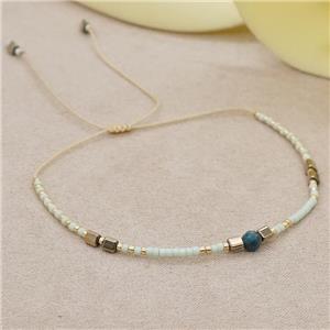 handmade miyuki glass Bracelet with blue jade, adjustable, approx 4mm, 16-24cm length