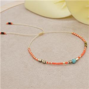 handmade miyuki glass Bracelet with turquoise, adjustable, orange, approx 4mm, 16-24cm length