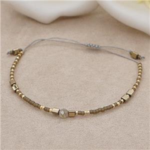 handmade miyuki glass Bracelet with labradorite, adjustable, approx 4mm, 16-24cm length