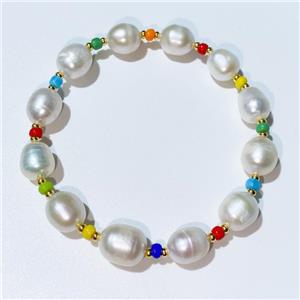 Pearl Bracelet with seed glass, stretchy, approx 8mm, 17cm length