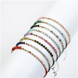 mix Gemstone Bracelet, adjustable, approx 3mm, 16-24cm length