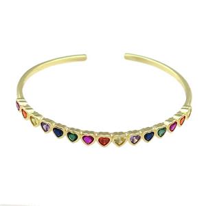 Copper Heart Bangle Pave Multicolor Zircon Gold Plated, approx 5mm, 60-65mm