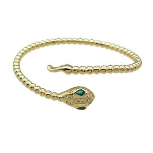 Copper Snake Bangle Pave Zircon Gold Plated, approx 9mm, 55-60mm