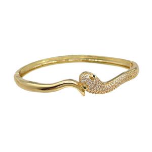 Copper Snake Bangle Pave Zircon Gold Plated, approx 11mm, 52-55mm