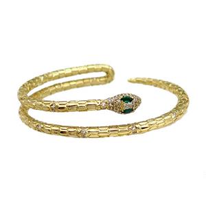 Copper Snake Bangle Pave Zircon Gold Plated, approx 14mm, 50-52mm