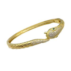 Copper Snake Bangle Pave Zircon Gold Plated, approx 10mm, 50-55mm