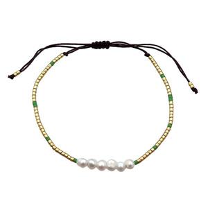 Pearl Bracelet with Glass Seed Bead Adjustable, approx 4mm, 1.6mm, 16-24mm length