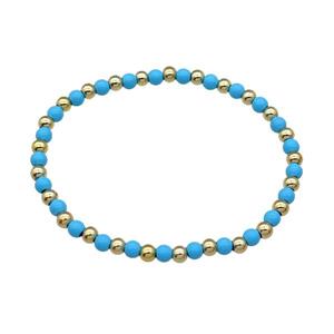 Copper Bracelet Stretchy Blue Lacquered Gold Plated, approx 4mm