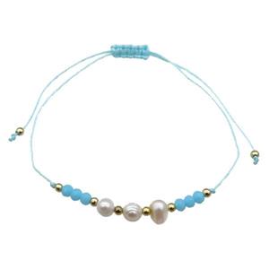 Pearl Bracelet With Crystal Glass Adjustable Blue, approx 5-6mm, 20-30cm length