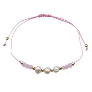 Pearl Bracelet With Crystal Glass Adjustable Pink, approx 5-6mm, 20-30cm length
