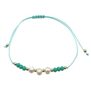Pearl Bracelet With Crystal Glass Adjustable Aqua, approx 5-6mm, 20-30cm length