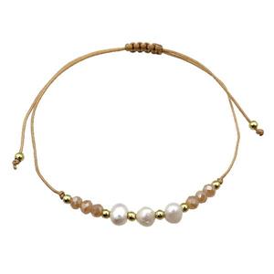 Pearl Bracelet With Crystal Glass Adjustable Beige, approx 5-6mm, 20-30cm length