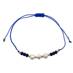 Pearl Bracelet With Crystal Glass Adjustable RoyalBlue, approx 5-6mm, 20-30cm length