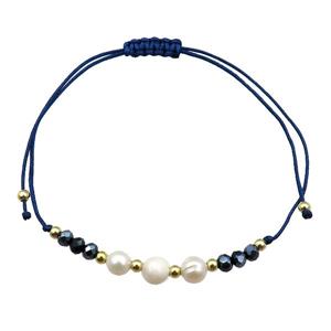 Pearl Bracelet With Crystal Glass Adjustable DarkBlue, approx 5-6mm, 20-30cm length