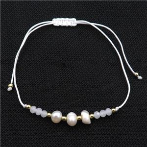 Pearl Bracelet With Crystal Glass Adjustable White, approx 5-6mm, 20-30cm length