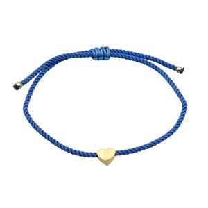 Blue Nylon Bracelet Heart Adjustable, approx 7mm, 1.8mm, 16-23cm length