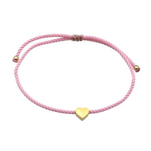 Pink Nylon Bracelet Heart Adjustable, approx 7mm, 1.8mm, 16-23cm length