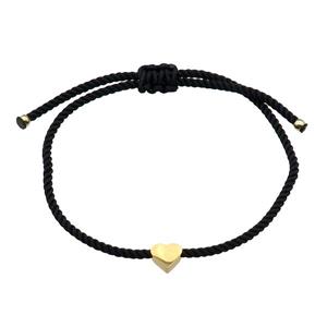 Black Nylon Bracelet Heart Adjustable, approx 7mm, 1.8mm, 16-23cm length