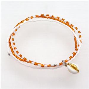 Seed Glass Bracelet 3 Strands Conch Shell Stretchy, approx 8-10mm, 1.6mm, 16cm length