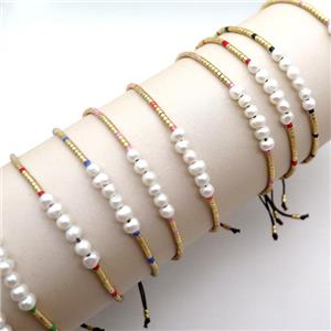 Pearl Bracelet With Seed Glass Adjustable Mixed, approx 4-5mm, 1.6mm, 16-24cm length