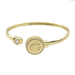 Copper Bangle Pave Zircon Virgin Mary Gold Plated, approx 7mm, 18mm, 50-60mm dia