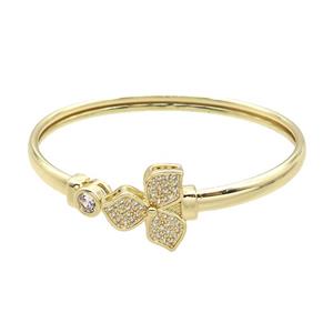 Copper Bangle Pave Zircon Clover Gold Plated, approx 7mm, 19mm, 50-60mm dia