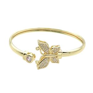 Copper Bangle Pave Zircon Butterfly Gold Plated, approx 7mm, 18-22mm, 50-60mm dia