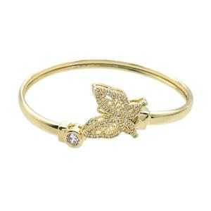 Copper Bangle Pave Zircon Butterfly Gold Plated, approx 7mm, 18mm, 50-60mm dia