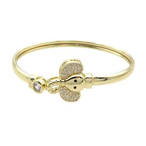 Copper Bangle Pave Zircon Elephant Gold Plated, approx 7mm, 17-20mm, 50-60mm dia