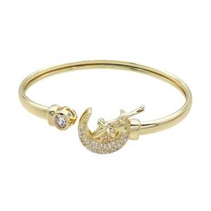Copper Bangle Pave Zircon Mooon Fairy Gold Plated, approx 7mm, 20mm, 50-60mm dia