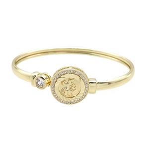 Copper Bangle Pave Zircon Horse Gold Plated, approx 7mm, 18mm, 50-60mm dia