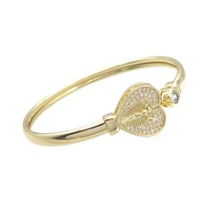 Copper Bangle Pave Zircon Heart Mary Gold Plated, approx 7mm, 18mm, 50-60mm dia