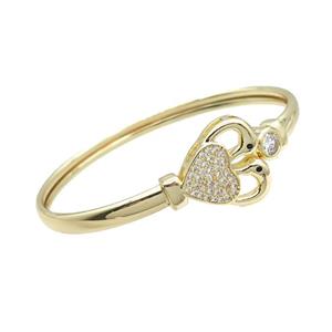 Copper Bangle Pave Zircon Heart Gold Plated, approx 7mm, 18mm, 50-60mm dia